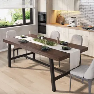 Garvee Industrial Dining Table for 6-8 People, 70.87" Large Wooden Kitchen Table with Sturdy Metal Frame, Long Rectangular Design, Seats 6 for Dining Room or Kitchen - Dark Rustic Birch Finish