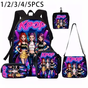 1/2/3/4/5pcs K-POP Idol Group Backpack Set, Colorful Stage Style Print Women'S Handbag Set, Lightweight Daily Backpack Combo, Fashion Commuter Bag & Large Capacity Travel Bag with Pouch, Graduation & Back to School Supplies