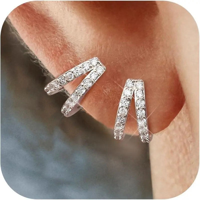 Silver Hoops with Double CZ