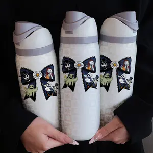 32oz Stainless Steel Water Bottle with Straw, Artistic Evil Ghost Design, Insulated Cold Retention, Ideal for Outdoor Sports & Travel Gifts