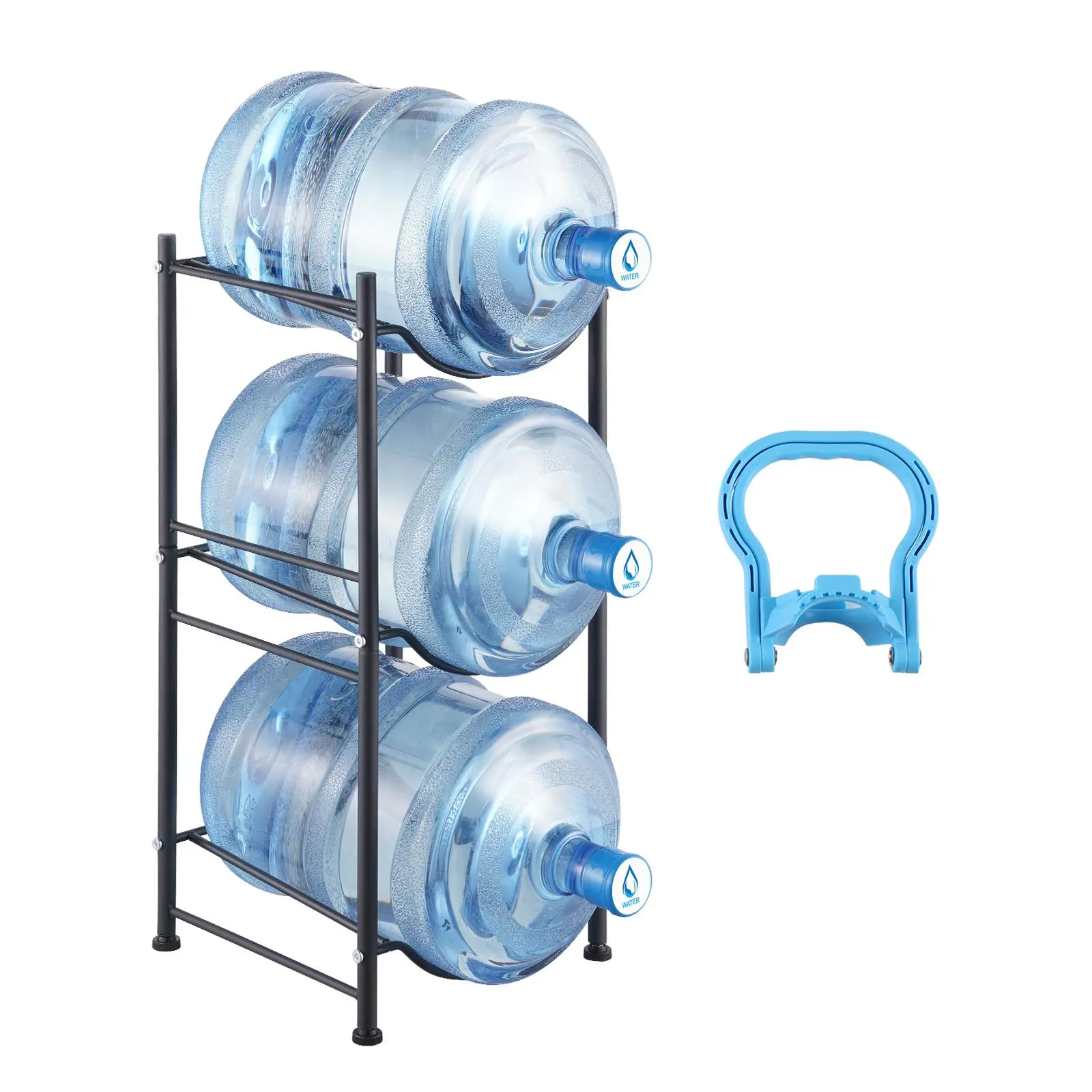 【summerfinds】VEVOR 3 Tiers Water Jug Holder, 5 Gallon Water Bottle Holder, Single Row Water Bottle Rack for 3 Bottles, Heavy Duty Water Jug Rack for Kitchen, Office, Living Room, Black Organiser Adjustable