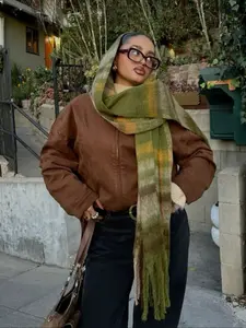 Women's Casual Fashion Scarf, Plaid Thick Scarf with Tassel Design, Scottish Shawl 40x190cm, Imitation Cashmere Style, Tassel Decor Scarf