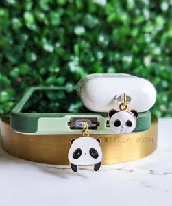 Panda Phone Accessory, Kawaii Mobile Dust Plug Bear, Cute Cub Charm, Charger Port Cover, Black White Ear Phone Dangle Decoration, Animal Smartphone Cellphone