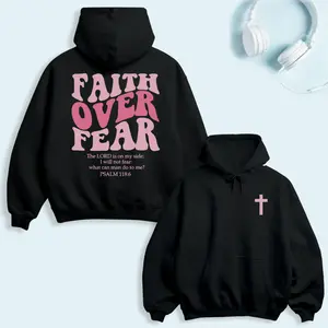 Faith Over Fear Hoodie, Psalm 118:6 Bible Verse Christian Sweatshirt, Pink Faith Typography Graphic Pullover, Unisex Cozy Religious Streetwear