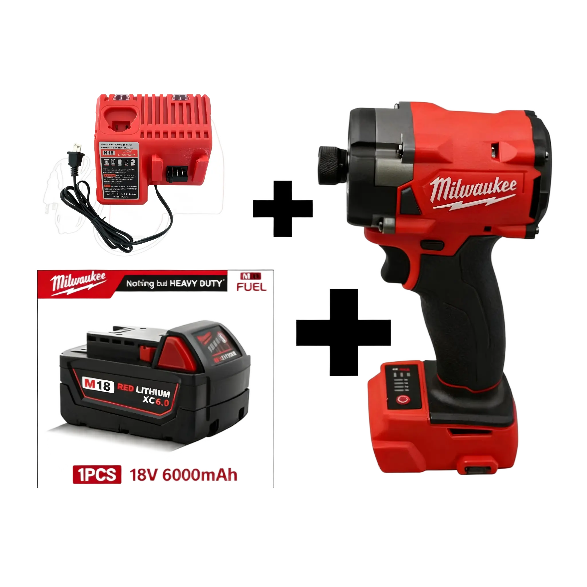 Milwaukee M18 maximum torque Cordless Brushless Power Screwdriver Kit  Portable Automotive Tool with 1 Battery, 1 Charger, Hex Chuck, LED Lights, 300N.m Max Torque, Adjustable Speed Control, Forward/Reverse Rotation for Auto Repair, Equipment Assembly