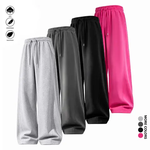 Men’s loose-fit joggers, casual athletic sweatpants with a drawstring waist, front stitching detailing, and pockets.