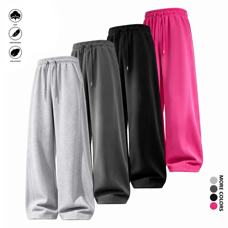 Men’s loose-fit joggers, casual athletic sweatpants with a drawstring waist, front stitching detailing, and pockets.