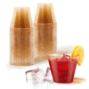 Elegant 9oz Gold & Clear Glitter Plastic Cups (50 Pack) - Fancy Disposable Wedding & Party Cups for Birthdays, Weddings, Holidays