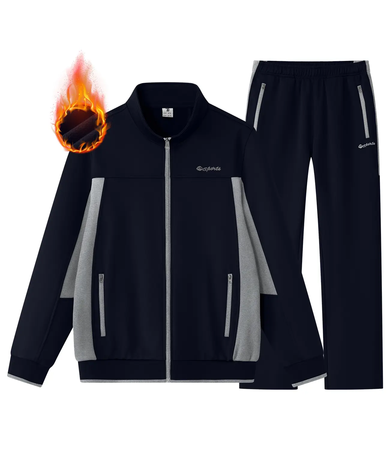 GOPUNE Men's 2-Piece Sporty Style Fleece Tracksuit Set - Long Sleeve Zip Jacket & Jogger Pants, Warm Casual Athletic Activewear Tracksuits for Jogging, Daily Wear, Thermal Lined Sports