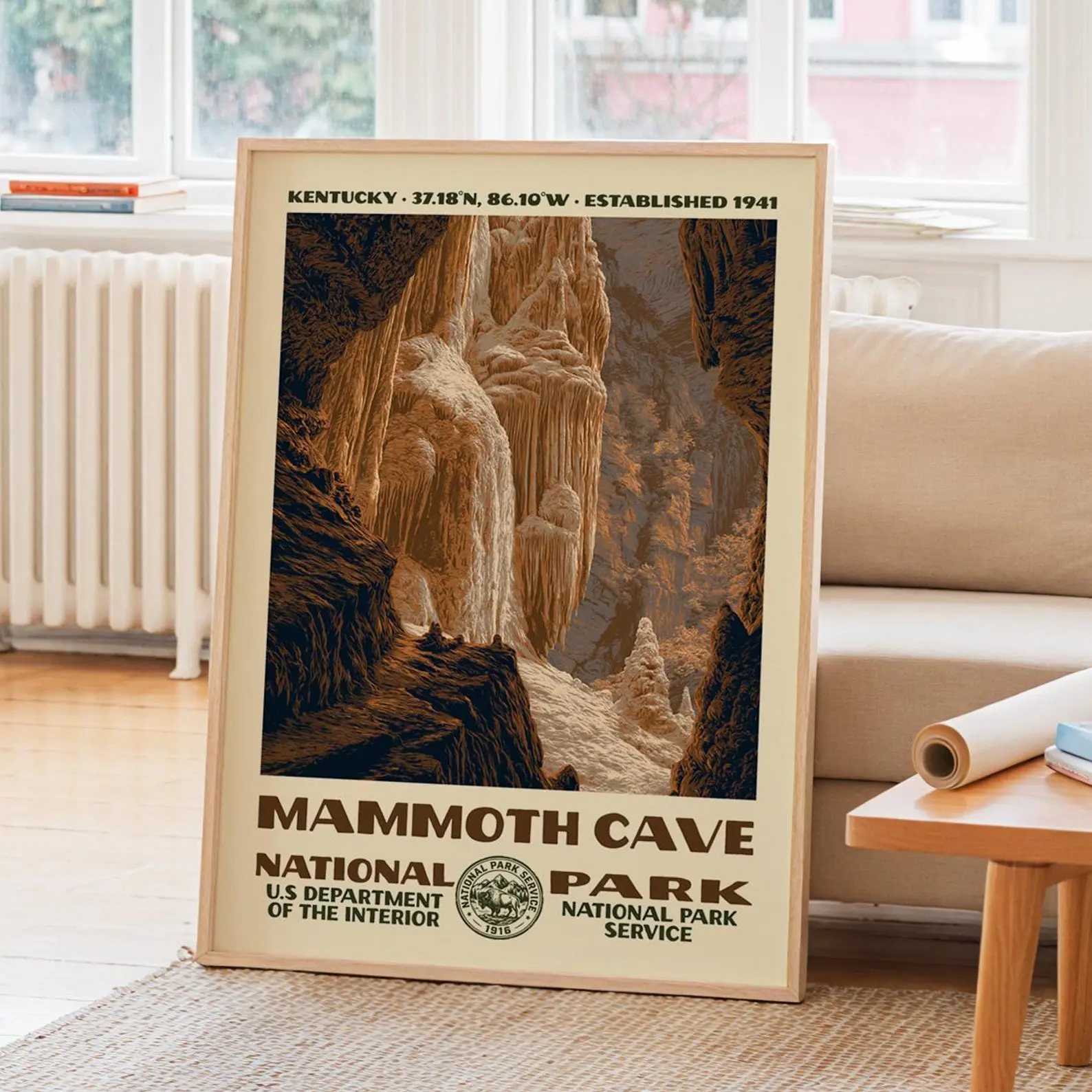 Vintage Mammoth Cave National Park Poster, Retro Cave Interior Print, Kentucky Nature Decor, Unframed Travel Art