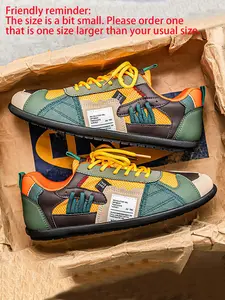 Men's Fashion Sporty Casual Shoes, Comfortable Low Top Colorblock Patchwork Fashion Walking Sneakers with Laces, Stylish Design for Daily Wear & Outdoor Activities