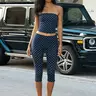 【Black Friday】Women's Polka Dot Pattern Two-Piece Set, Casual Chic Outfit, Strapless Cropped Top & Slim-Fit Capri Pants for Daily Wear, Dates and Outdoor Activities