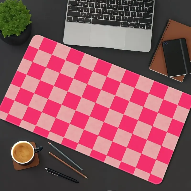 Rose Pink Mouse Pad Checkered Pink Gaming Mouse Pads Pink Checkered Mousepad XXL Rubber Stitched Edges Keyboard Pad Desk Accessories Desktop Accessory Large Extended Desk Decor For Office Computer Mouse Pad Mouse Mat