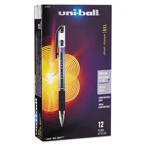 Uni-Ball Signo GRIP Stick Gel Writing Pen - 0.7 mm Medium Black Ink, Silver & Black Barrel, Smooth-Writing, 1 Dozen (Office Stationery)