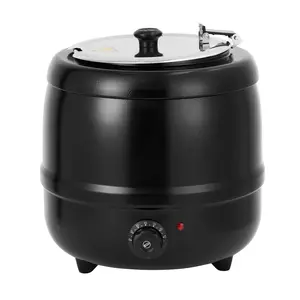 10.5QT Electric Round Drum Soup Warmer - Knob-Controlled Adjustable Temp, Hinged Lid & Detachable Insert, Commercial Black Soup Kettle for Restaurant Catering Home Buffet