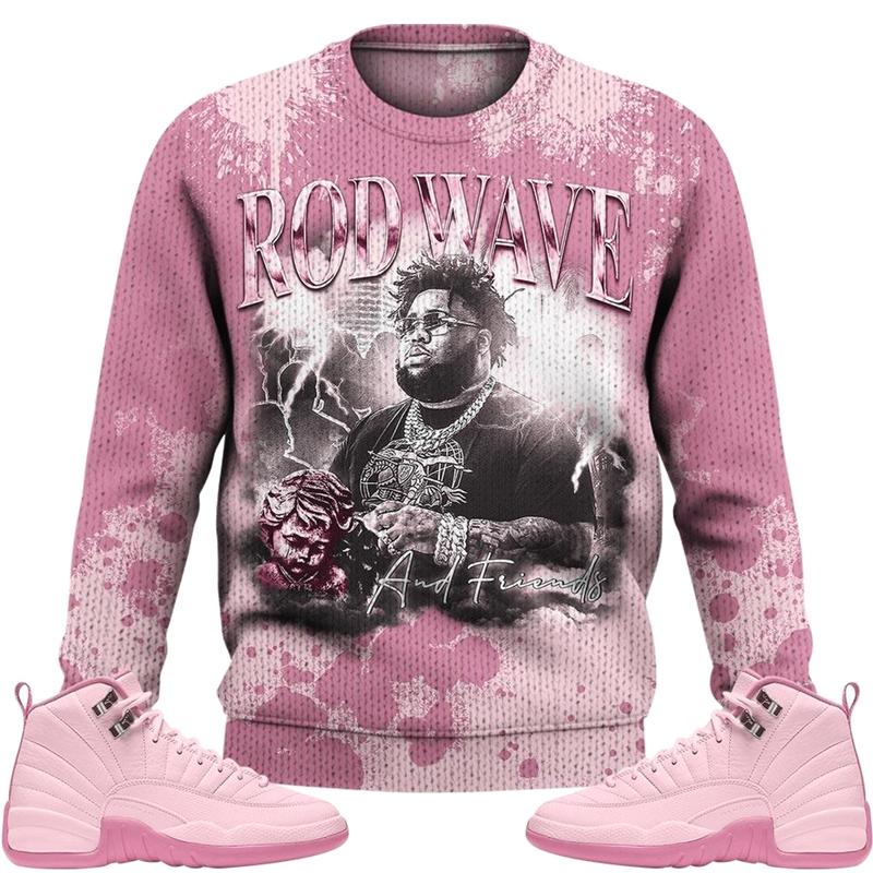 12 Pearl Pink Outfits, Pearl Pink 12s Ugly Sweater Rod Wave Rapper 90s Unisex T-Shirts To Match Sneakers, Streetwear Style Urban Outfit Fabric Menswear
