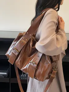 High-Quality Melanin Color Casual Shoulder Bag, Fall Winter Large Capacity Fashion Tote, Daily Use Vintage Design, Pu Tote Satchel