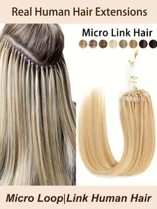 Micro Link Human Hair | Nano Bead Hair Professional Fish Line Hair Extensions, 50pcs Per Pack, 12-22 Inches, 30g Weightless, Multi-Layered Dynamic Effect