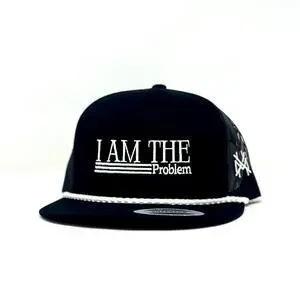 Flat Bill Black with White Rope