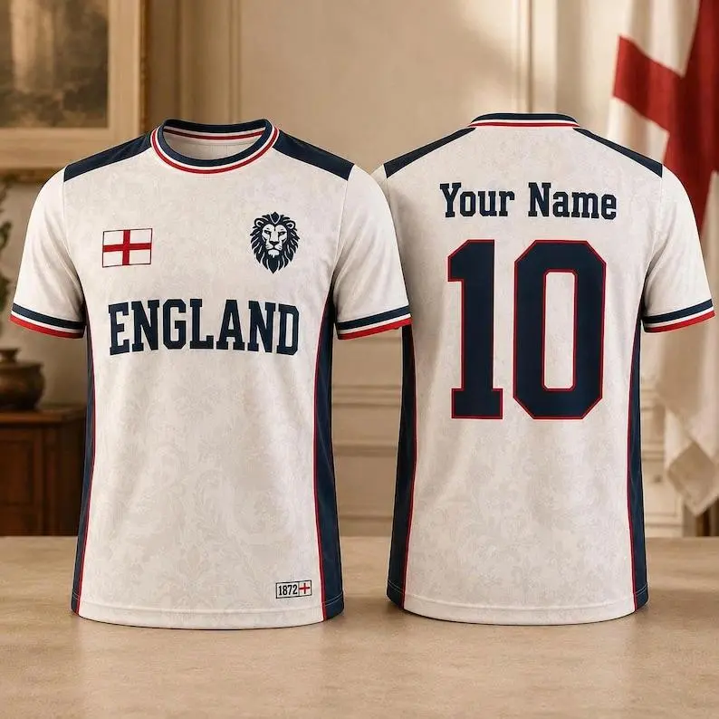 England Soccer Jersey Shirt, Custom Name Number Fan Shirt, Lion Graphic Game Day Tee