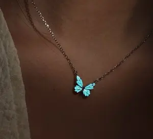 New Model Butterfly Light Necklace Blue Dynamic & Fluorescent Luminous Pendant High-End Luxury Polarized Collar Chain