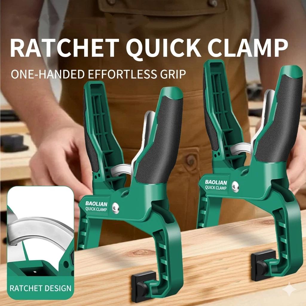 2 Pack Ratchet G-Clamps for Woodworking, Thickened Reinforced Steel Ratcheting Quick Release Bar Clamps, One-Handed Effortless G-Style Tool Set for Professional Carpentry, Metalwork, Stone and DIY Projects