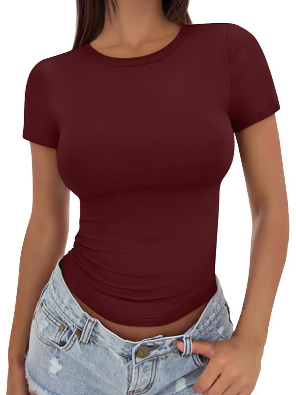 【Limited time deal】Women's Summer Undershirt Short Sleeve SlimRound Neck Slim Fit Streetwear Basic Minimalist