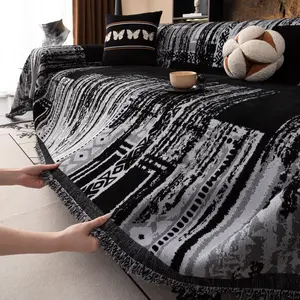 Abstract Geometric Pattern Thick Chenille Sofa Throw, Soft Universal Sofa Protector, Anti-Stain Durable Modern Minimalist Living Room Apartment Pet Child Friendly