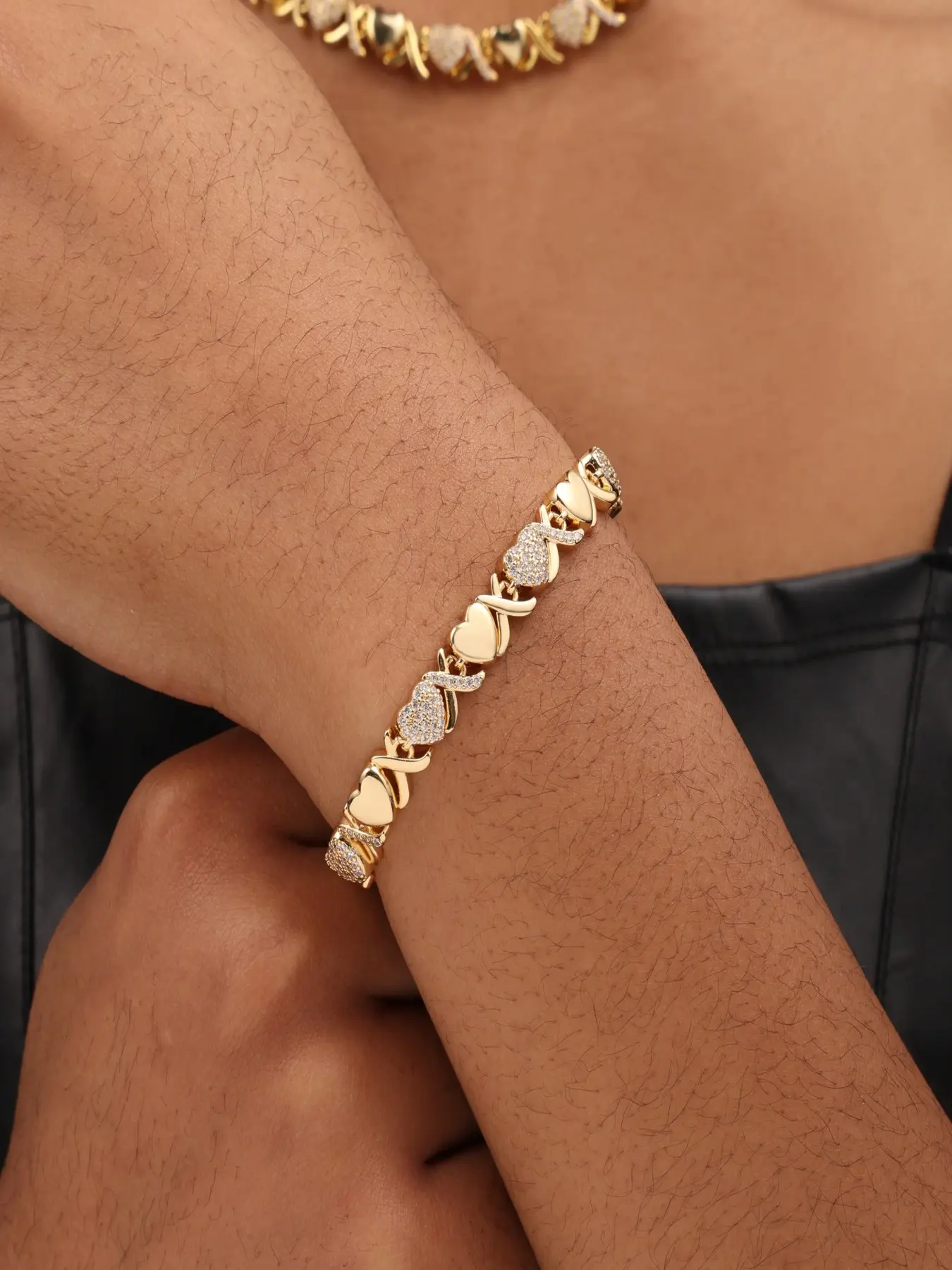 Gold XOXO Gemstone Bracelet with Sparkling Heart (Only Bracelet) Delicate XO Chain Bracelet Love & Friendship Gift Trendy Bangle Elegant Jewelry Bracelet Exquisite Trendy Bracelet