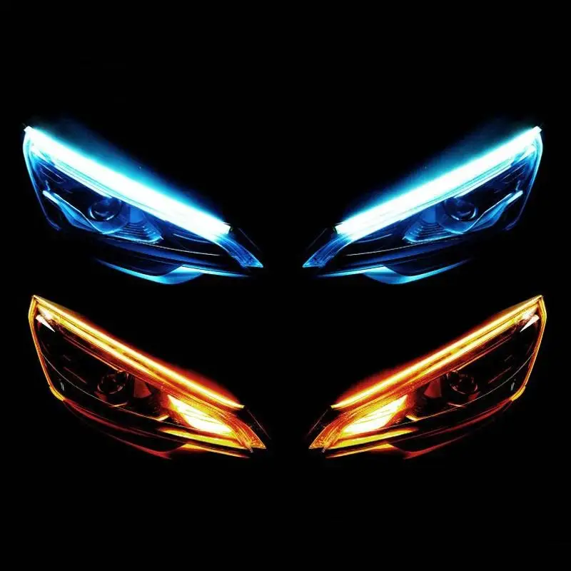 Car Headlight LED Decorative Light, Dual Color LED Streamer Turn Signal Light, Auto Exterior Decorative Light, Universal Car Accessories