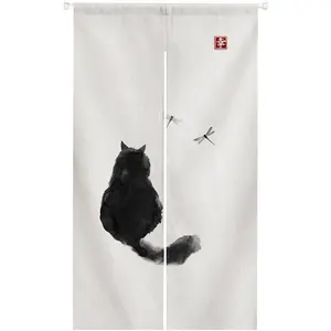 Japanese Ink Cat Black and White Noren Doorway Curtain Polyester Blend 33.5"x 59" Door Curtain for Kitchen Tapestry for Wall Hanging Decoration sheer curtain