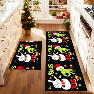 2pcs Christmas Happy Six Seven Gesture Colorful Ball Candy Rug Set, Home Decorative Rug, Farmhouse Kitchen Mat, Restaurant Floor Decor, Laundry Room Decoration