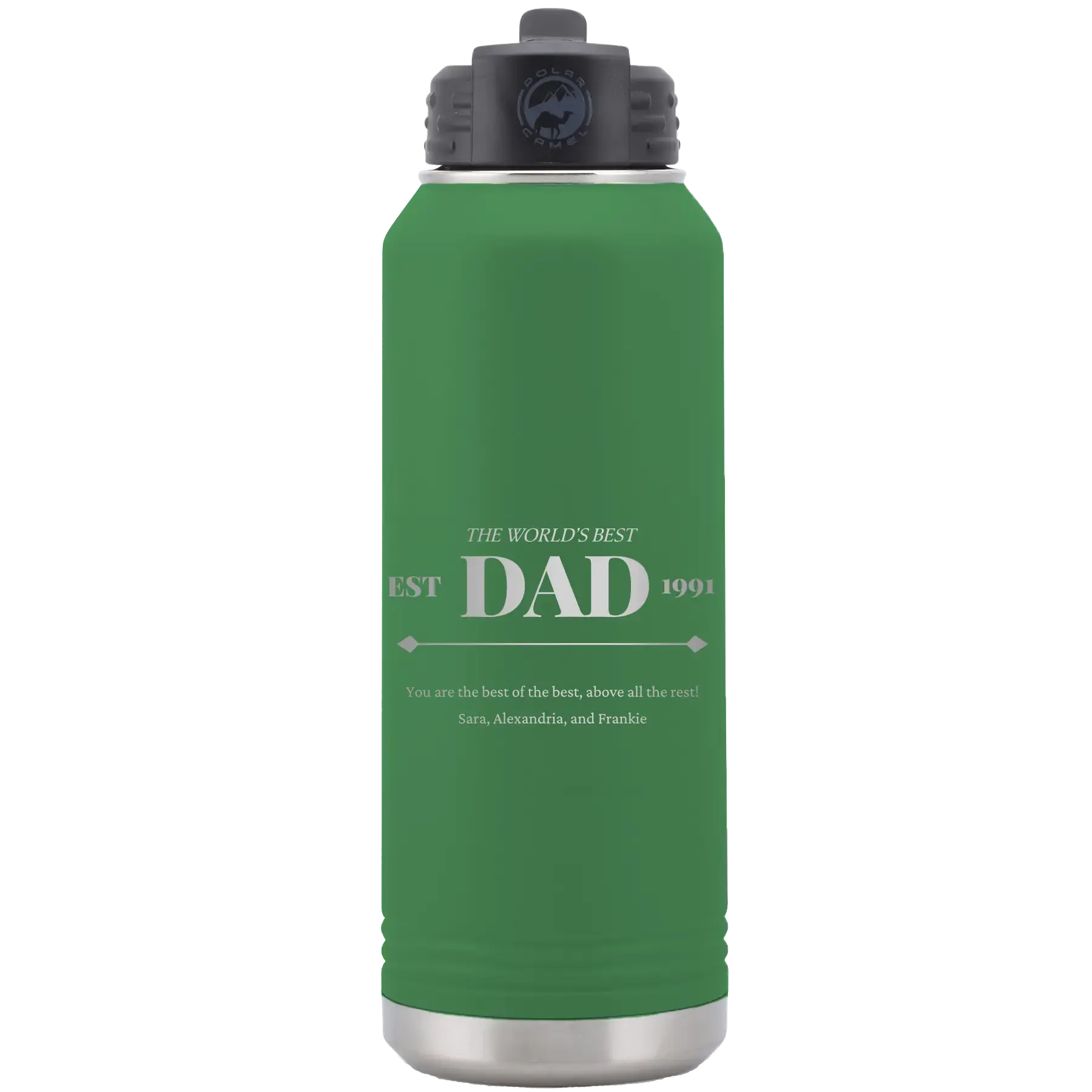 Personalized Best Dad Est 32 oz Water Bottle - Green
