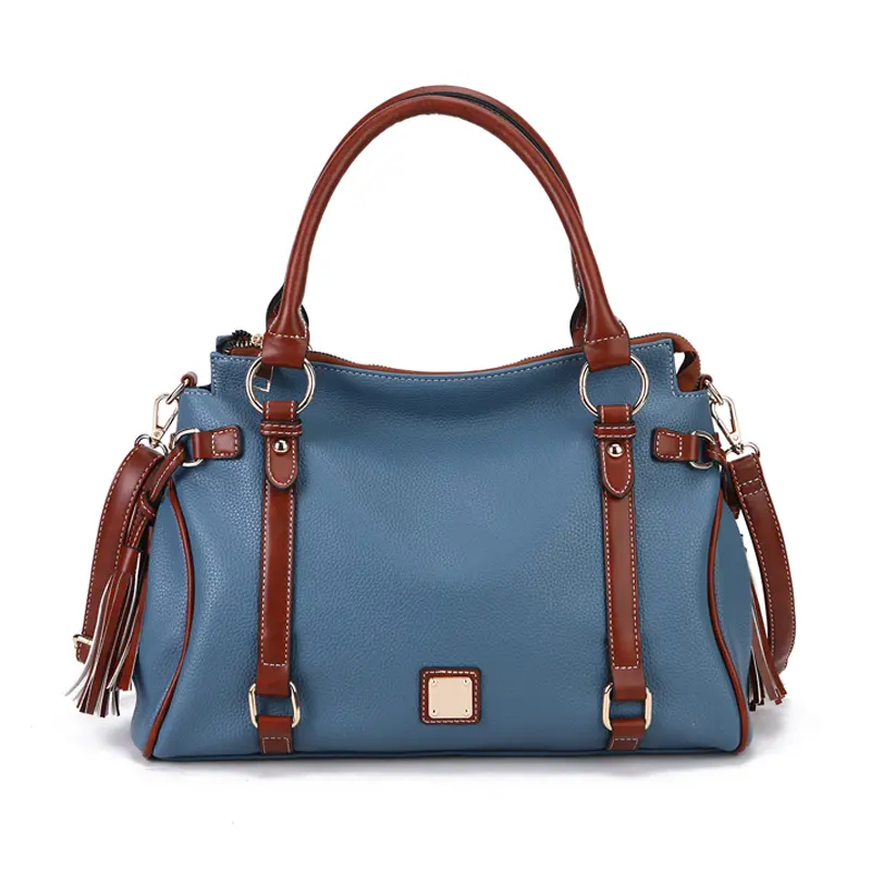Women's Two-tone Hobo Handbag, Pebbled Leather Top Handle Satchel with Detachable Adjustable Crossbody Strap, Vintage Tassel Decor Shoulder Purse for Daily Shopping Dating Office Weekend Travel