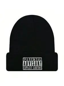 1pc Unisex  Beanie Knit Hats with Embroidered Letter, Outdoor Warm Headwear, New Fashionable Brimless Cap, Embroidered Fitted Cap