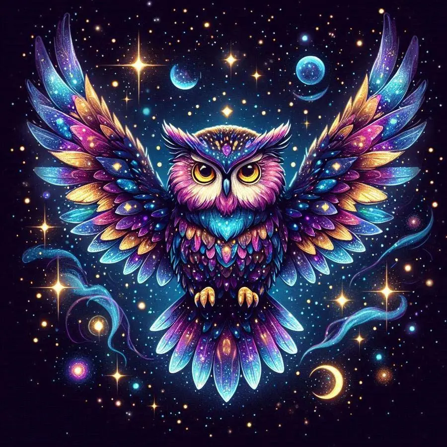 5D DIY Full Drill Round Diamond Painting - Diamond Painting Kit Colorful Owl Mosaic Canvas DIY Wall Art, Home Wall Decoration, Crafts