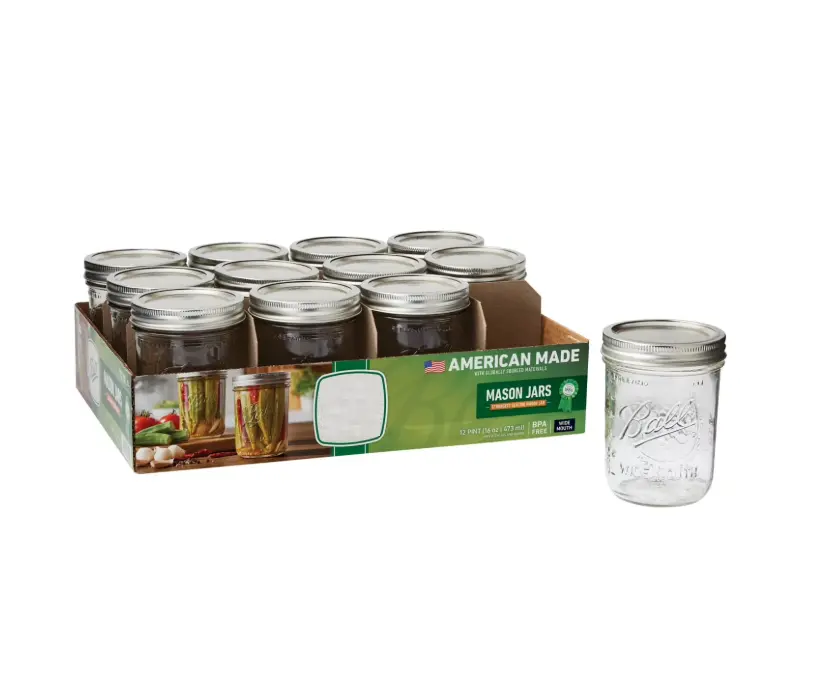 American Made Glass Mason Jars 16 oz 12 Count Wide Mouth for Easy Filling and Cleaning Ideal for Preserves and Versatile Storage
