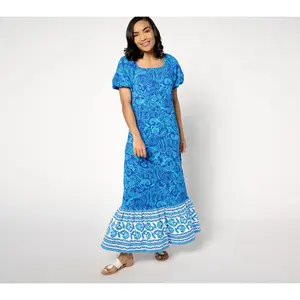 Isaac Mizrahi Live! Petite Printed Puff Sleeve Maxi Dress