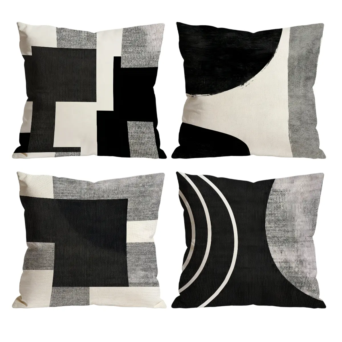 Black & White Geometric Throw Pillow Covers Set of 4 | Modern Abstract Art Decor for Room Bedroom Chair Car Sofa Couch 0305YF Bedroom Decorative Accessories