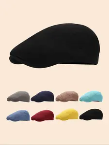 Unisex Casual Beret Flat Forward Cap, Fitted Woven Fabric, All-Seasons Wearable, Classic Newsboy Style, Perfect for Daily Use & Gifts