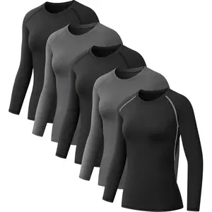 5 Pack Women's Compression Shirt Long Sleeve Workout Tops Athletic Baselayer Quick Dry Gym Yoga Running T-Shirt