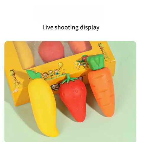 3-Pack Fruit Carrot Erasers, Cute Adorable No-Trace Fun Student Erasers, Creative Stationery, School Supplies, Back-To-School Gifts, School Awards, Study Tool, Clean Erasing