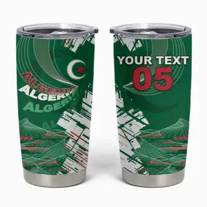Custom Algeria Football Tumbler Cup Glitch Effect Desert Lines And Star Crescent