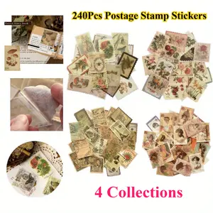 240Pcs/Set Vintage Postage Stamp Stickers,Aesthetic Botanical Deco Paper Sticker for Scrapbooking,Journaling Supplies,Planners,DIY Art Crafts,Bullet Journal,Christmas Party Gifts,Hand Tools Kits