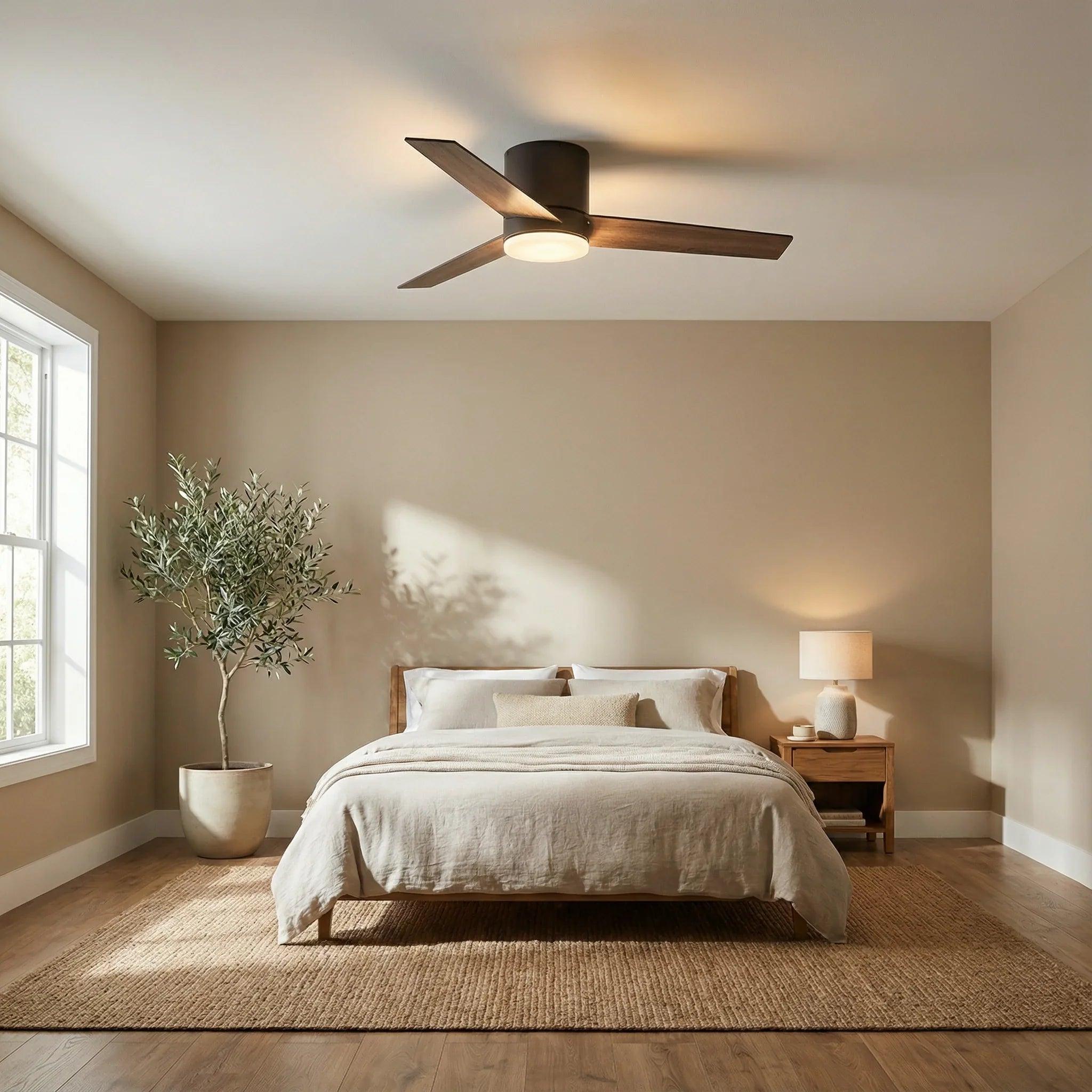 48" Kielah Farmhouse Flush Mount Ceiling Fan, Reversible Blades with LED Light & Remote Control