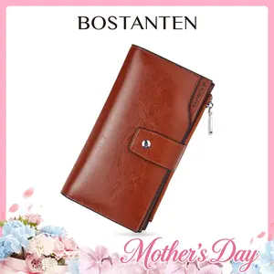 【Mother's Day Gift】BOSTANTEN Womens Genuine Leather Wallets RFID Blocking Large Capacity Credit Cards Holder Phone Clutch