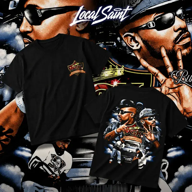 UGK 4 Life Heavy Cotton Unisex Graphic T-Shirt Hoodie Houston Rap Texas Underground Kingz Pimp C Bun B DJ Screw 713 Crewneck Tee, Vintage Streetwear Graphic T-Shirt Direct To Garment Breathable Print