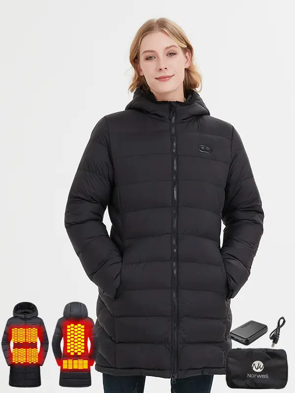 Norwell New Women's Heated Long Sleeve Puffer Down Jacket with 7.4V 5000mAh Battery Pack, Dual Control 7 Heat Zones Winter Windproof Waterproof Warm Slim Fit Coat with Hood for Commuting, Full-Zip Parka, Winter Outfits #FallFreshness #outdoorfun