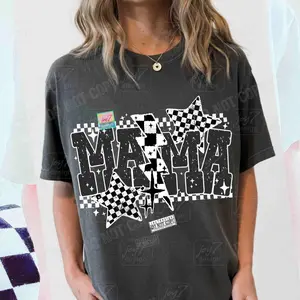 Retro Trendy Mama Checkered Mama Lightning Bolt Shirt Funny Mama Retro Checkers Popular Mama Grunge Western Mama