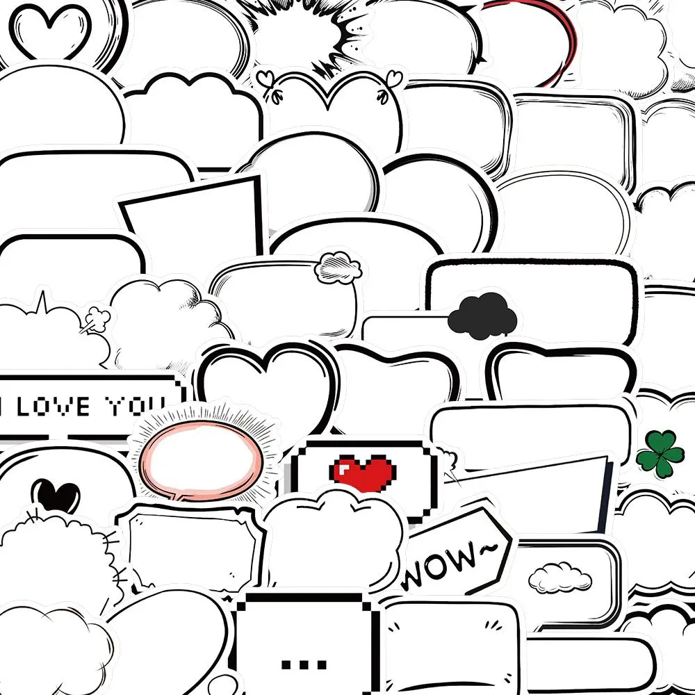 Cartoon Cloud & Speech Bubble Pattern Sticker, 50pcs/set Creative Funny Decorative Sticker, DIY Decals for Water Bottle, Laptop, Phone Case, Protective